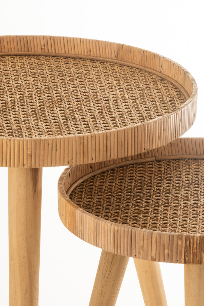J-Line bijzettafel Rond Tripod - hout - naturel - set van 2