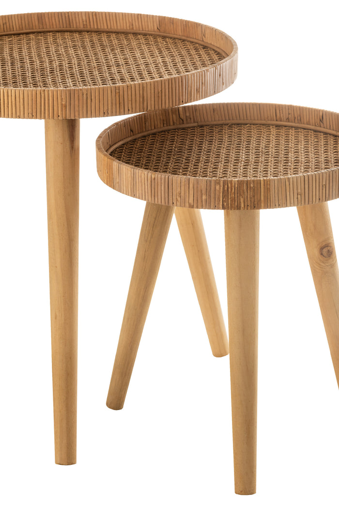 J-Line bijzettafel Rond Tripod - hout - naturel - set van 2