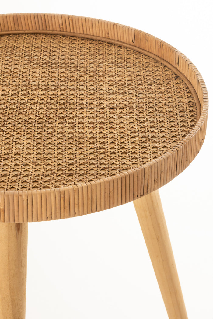 J-Line bijzettafel Rond Tripod - hout - naturel - set van 2