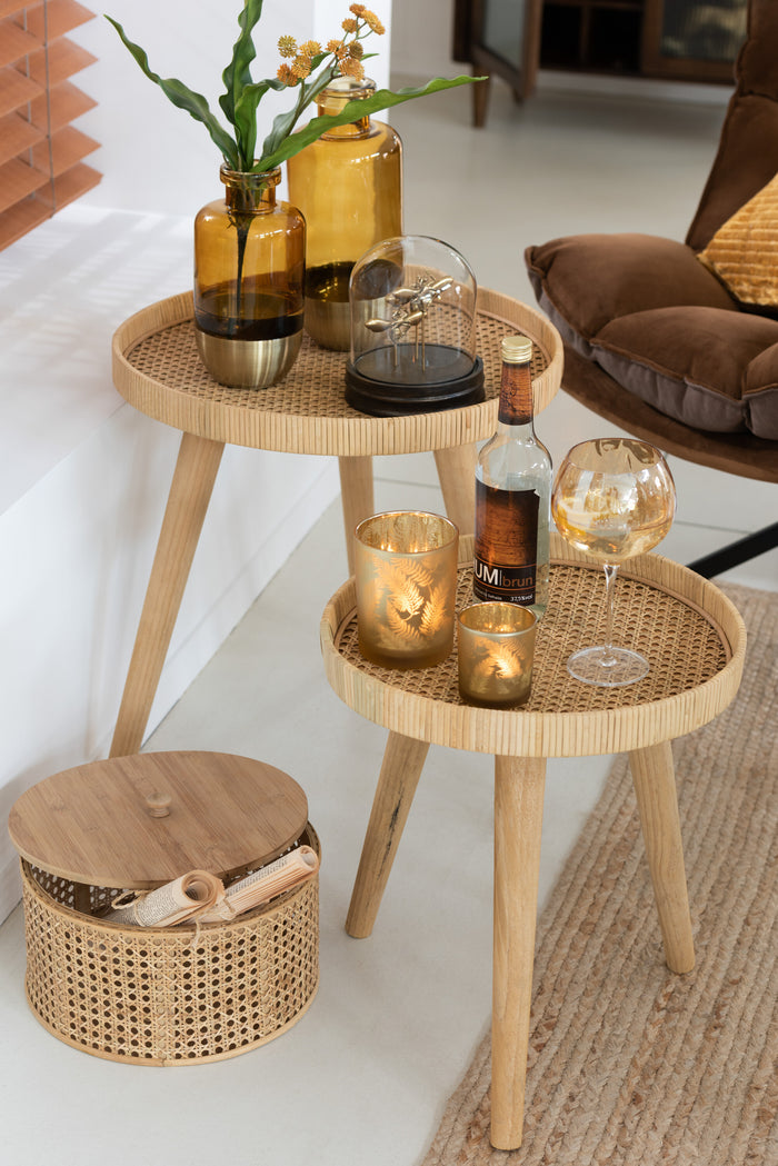 J-Line bijzettafel Rond Tripod - hout - naturel - set van 2