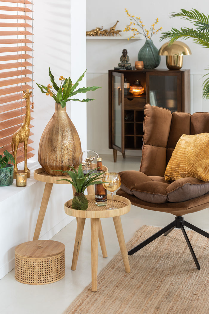 J-Line bijzettafel Rond Tripod - hout - naturel - set van 2