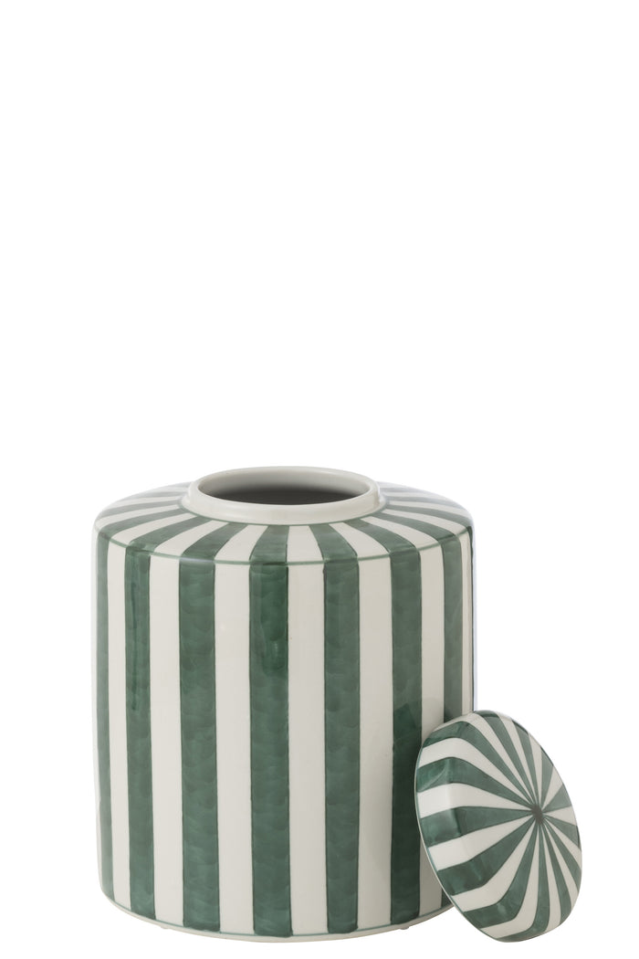 J-Line urne Listra Strepen - porselein - groen|wit