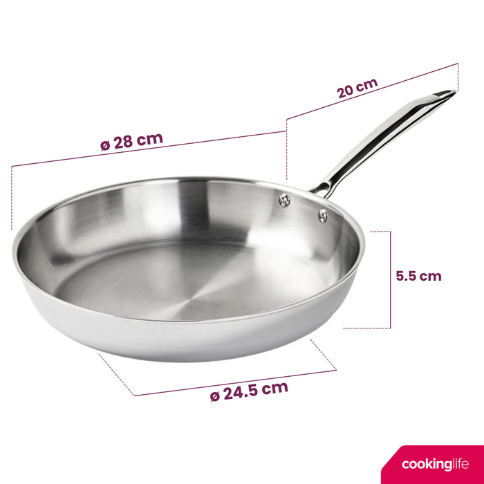 Cookinglife Koekenpan - TriPly RVS - ø 28 cm - zonder anti-aanbaklaag