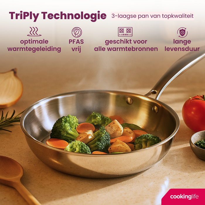 Cookinglife Koekenpan - TriPly RVS - ø 24 cm - zonder anti-aanbaklaag