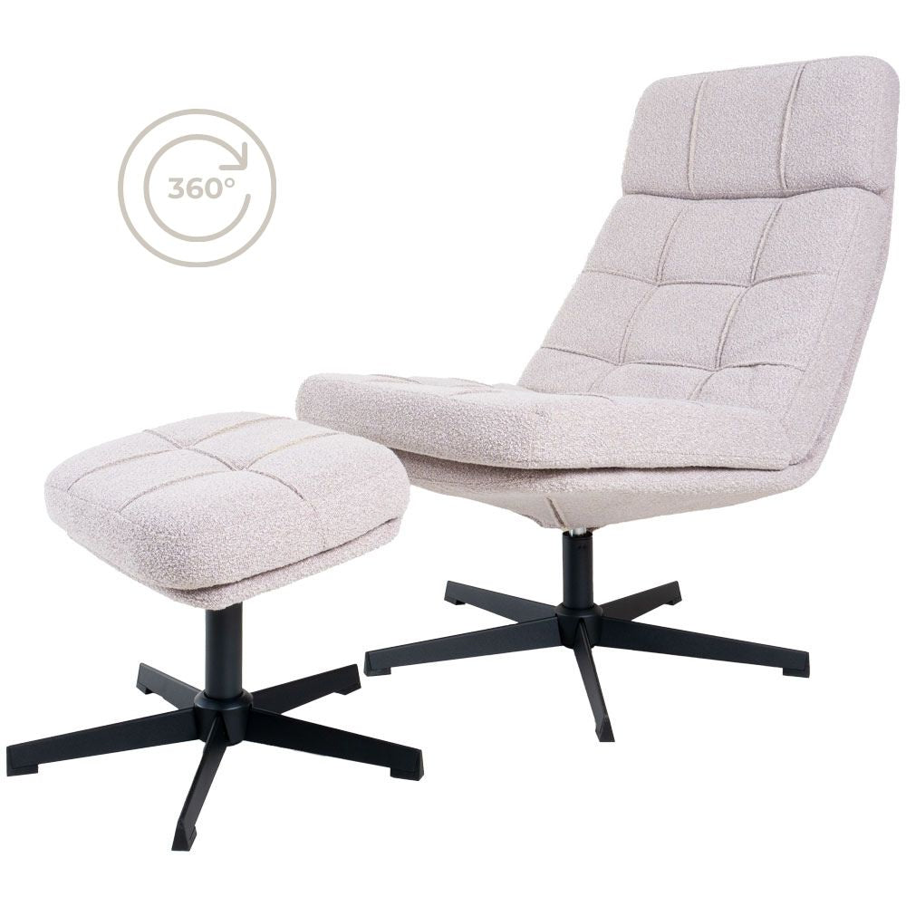 Home67 - Fauteuil Aiden + Hocker - Bouclé - Naturel