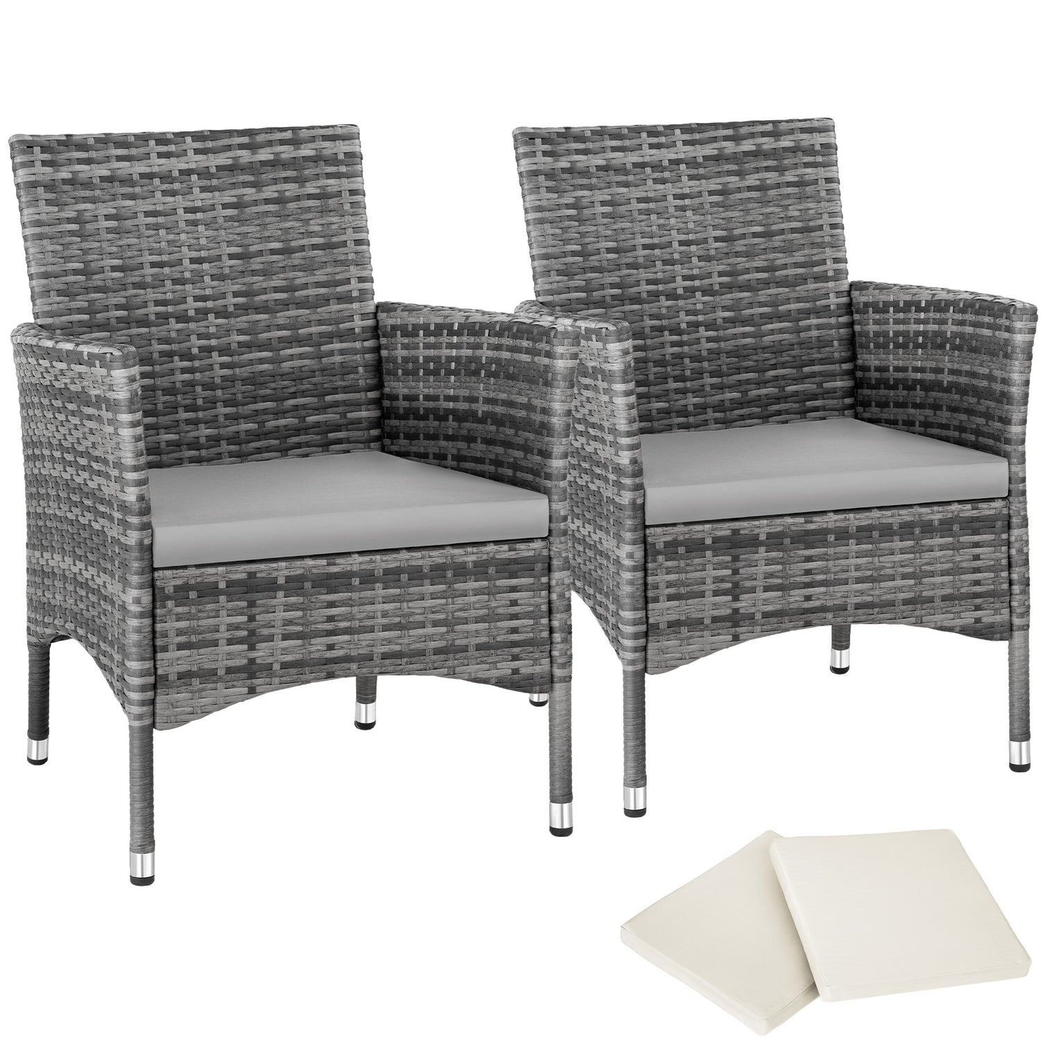 tectake® 2 Wicker tuinstoelen met 4 kussenhoezen  - Grijs|lichtgrijs