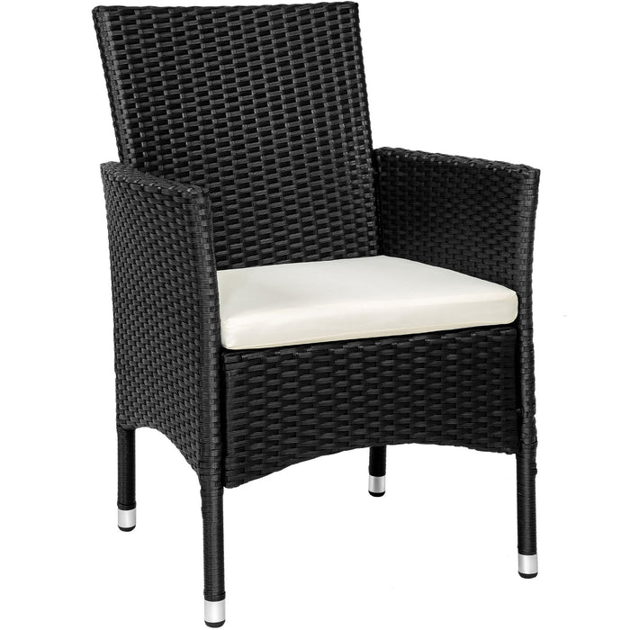 tectake® 2 Wicker tuinstoelen met 4 kussenhoezen  - Zwart|beige
