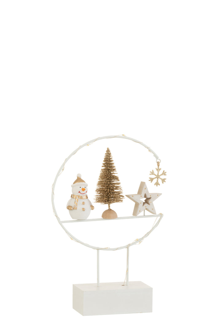 J-Line decoratie Semicirkel Op Voet - hout - wit|goud - LED