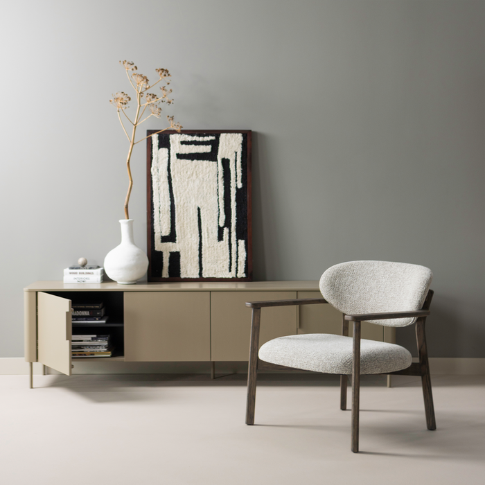 WOOOD Udar Fauteuil Met Houten Frame - Polyester - Donkerbruin