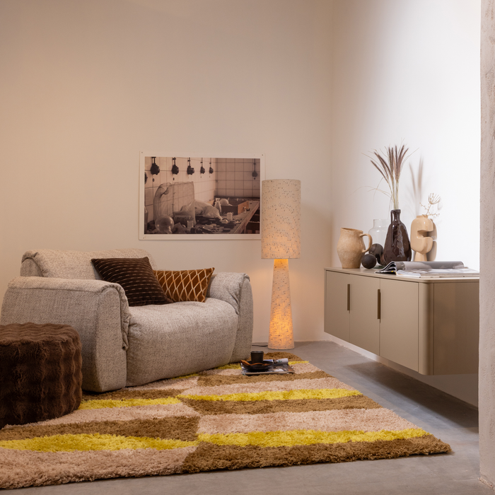 WOOOD Loft Vloerlamp - Metaal|Bouclé - Naturel Met Stippen 130xØ30 cm