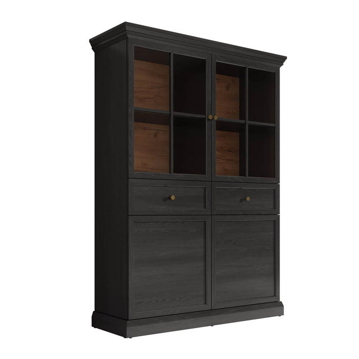 Meubella - Vitrinekast Leroy - Zwart eiken - 114 cm