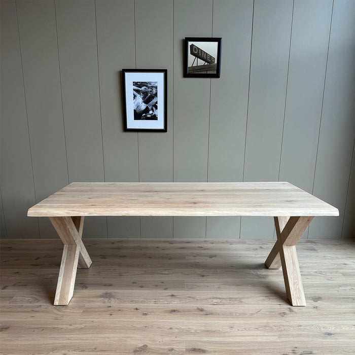 Boomstamtafel eiken 180x90cm met eiken X poten