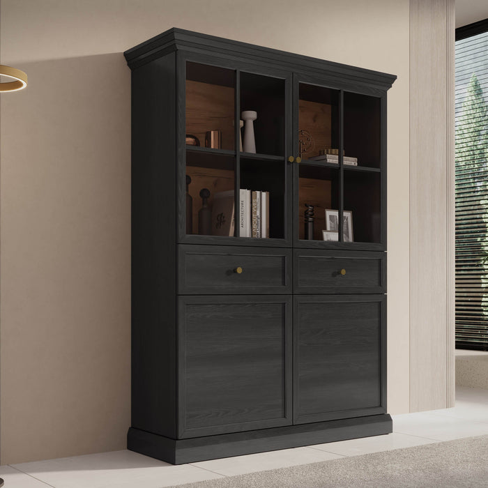 Meubella - Vitrinekast Leroy - Zwart eiken - 114 cm