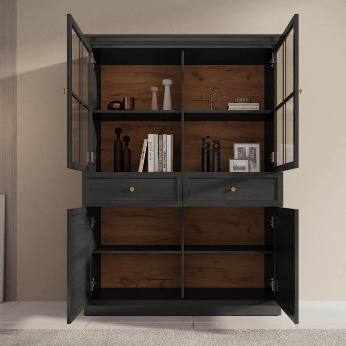 Meubella - Vitrinekast Leroy - Zwart eiken - 114 cm