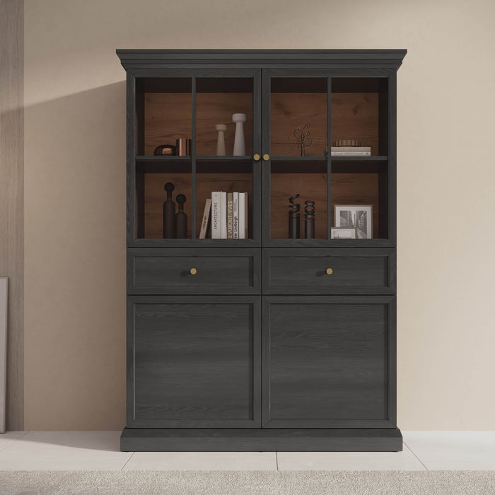 Meubella - Vitrinekast Leroy - Zwart eiken - 114 cm