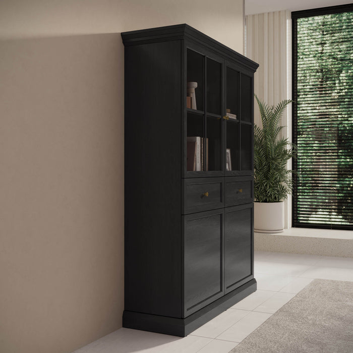 Meubella - Vitrinekast Leroy - Zwart eiken - 114 cm
