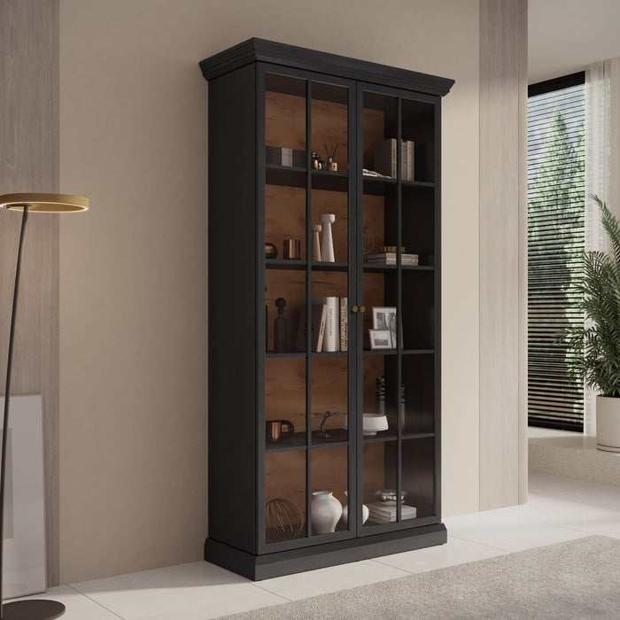 Meubella - Vitrinekast Leroy - Zwart eiken - 102 cm