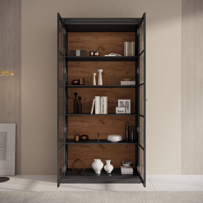 Meubella - Vitrinekast Leroy - Zwart eiken - 102 cm
