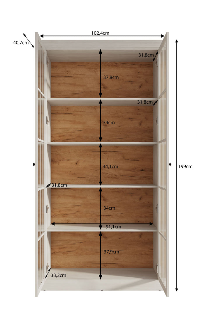 Meubella - Vitrinekast Leroy - Zwart eiken - 102 cm