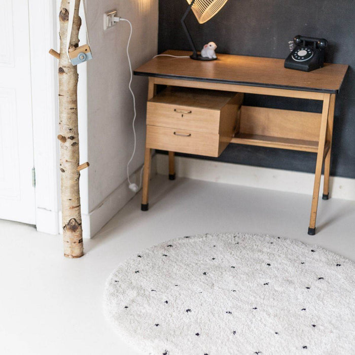 Interieur05 Rond Kindervloerkleed  hoogpolig Cream|Zwart - Dots