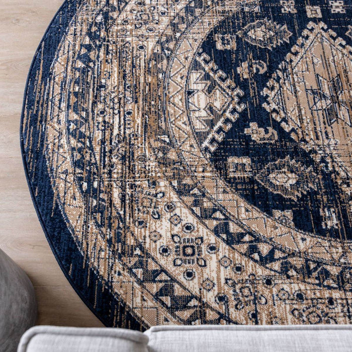 Interieur05 Vloerkleed Vintage Aila Blauw Rond 190cm