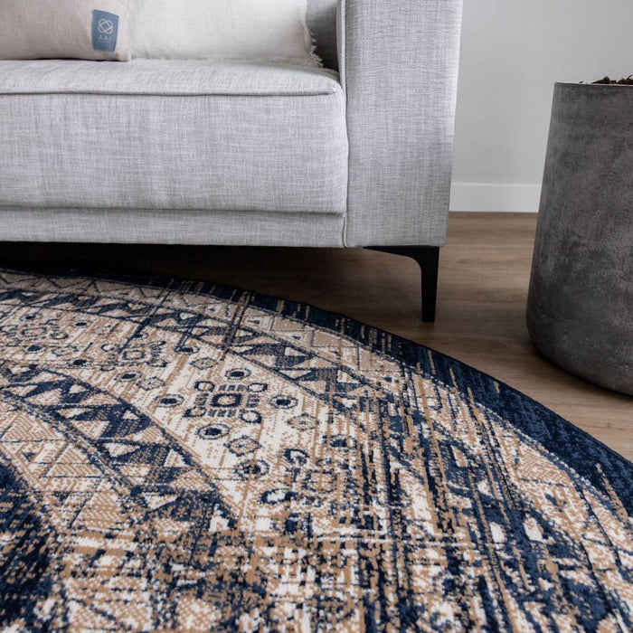 Interieur05 Vloerkleed Vintage Aila Blauw Rond 120cm