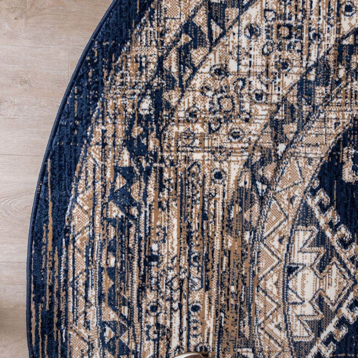 Interieur05 Vloerkleed Vintage Aila Blauw Rond 120cm