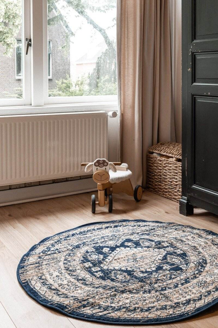 Interieur05 Vloerkleed Vintage Aila Blauw Rond 160cm