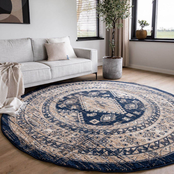 Interieur05 Vloerkleed Vintage Aila Blauw Rond 160cm
