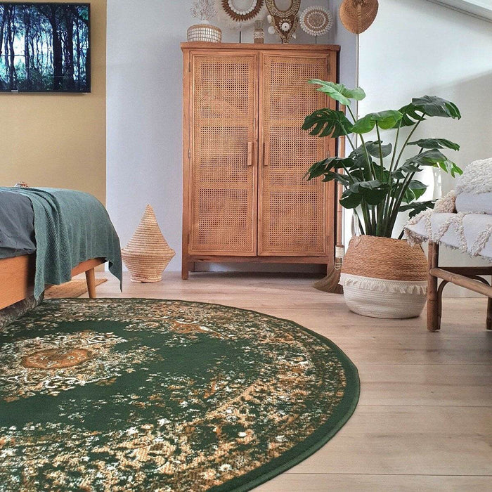 Interieur05 Rond Vintage Vloerkleed Keshan Groen - 160 x 160 cm