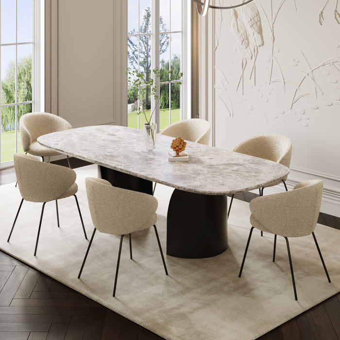 Set van 2 crèmekleurige bouclé stoelen met zwarte poten