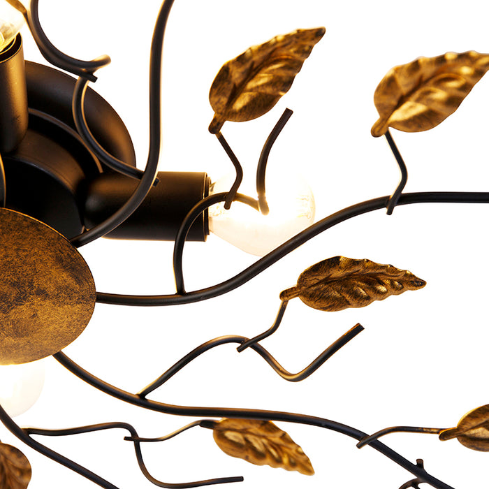 QAZQA Smart plafondlamp zwart met goud 80 cm 4-lichts incl. 4 Wifi
