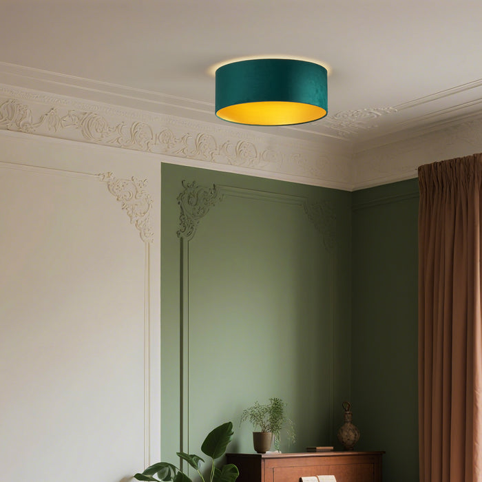 QAZQA Moderne plafondlamp groen velours 40cm incl. LED 3-staps