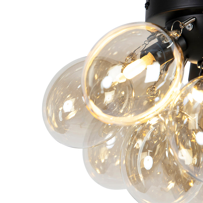 QAZQA Smart plafondlamp zwart met amber glas 3-lichts incl. 3 Wifi G9