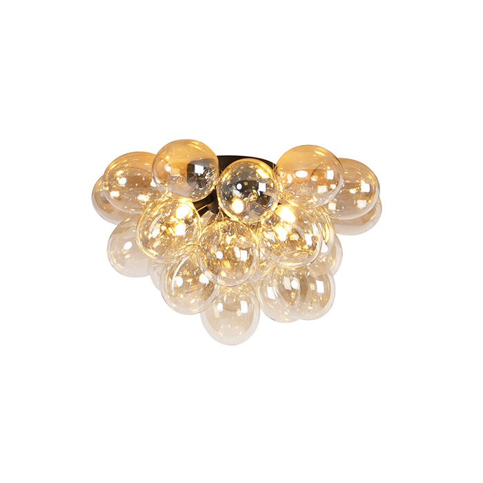 QAZQA Smart plafondlamp zwart met amber glas 6-lichts incl. 6 Wifi G9