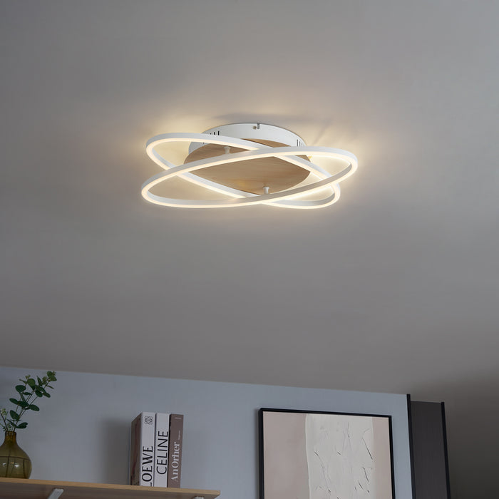 QAZQA Plafondlamp wit met hout incl. LED 3-staps dimbaar 2-lichts -