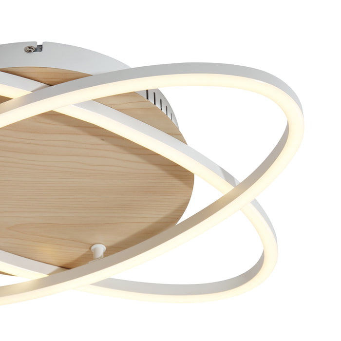 QAZQA Plafondlamp wit met hout incl. LED 3-staps dimbaar 2-lichts -