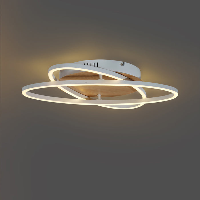QAZQA Plafondlamp wit met hout incl. LED 3-staps dimbaar 2-lichts -