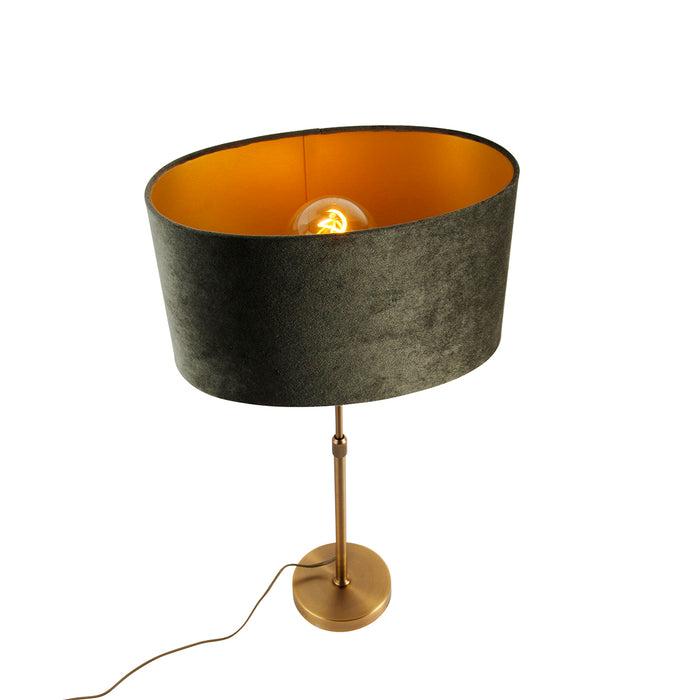 QAZQA Tafellamp brons met ovale velours kap groen 35cm - Parte
