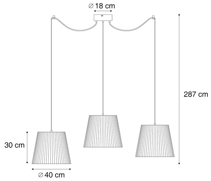 QAZQA Buiten hanglamp zwart met groene kappen van touw 3-lichts IP44