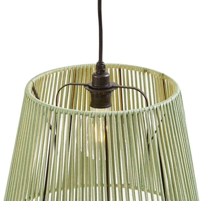 QAZQA Buiten hanglamp zwart met groene kappen van touw 3-lichts IP44
