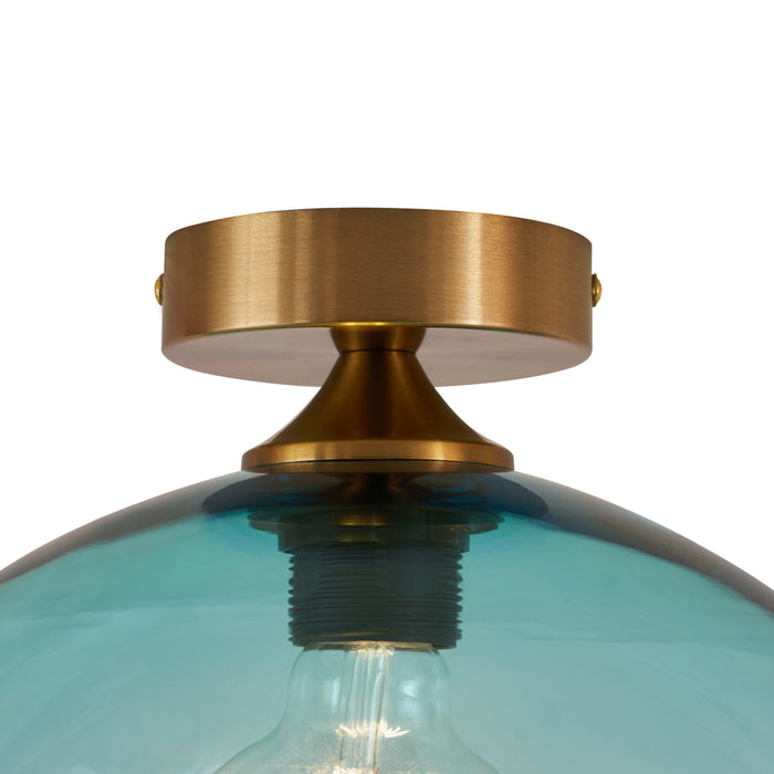 QAZQA Art Deco plafondlamp messing met blauw glas - Sandra