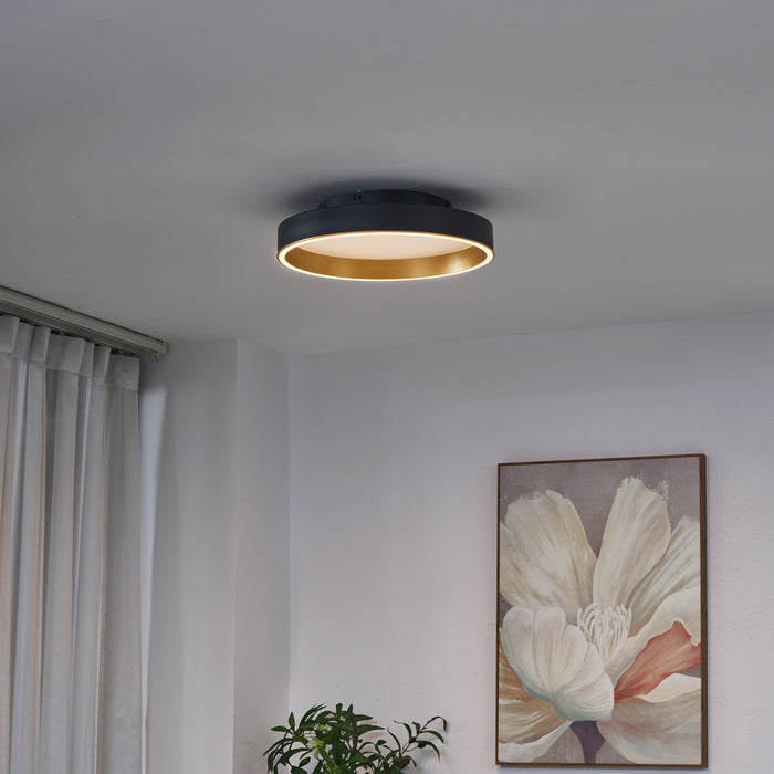 QAZQA Design plafondlamp zwart met goud 40cm incl. LED 3-way switch -