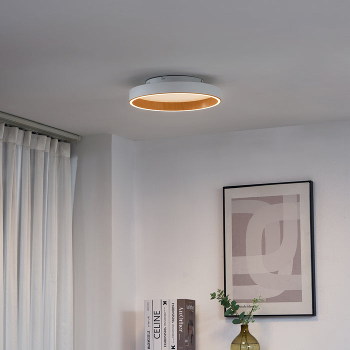 QAZQA Design plafondlamp wit met hout 40cm incl. LED 3-way switch -