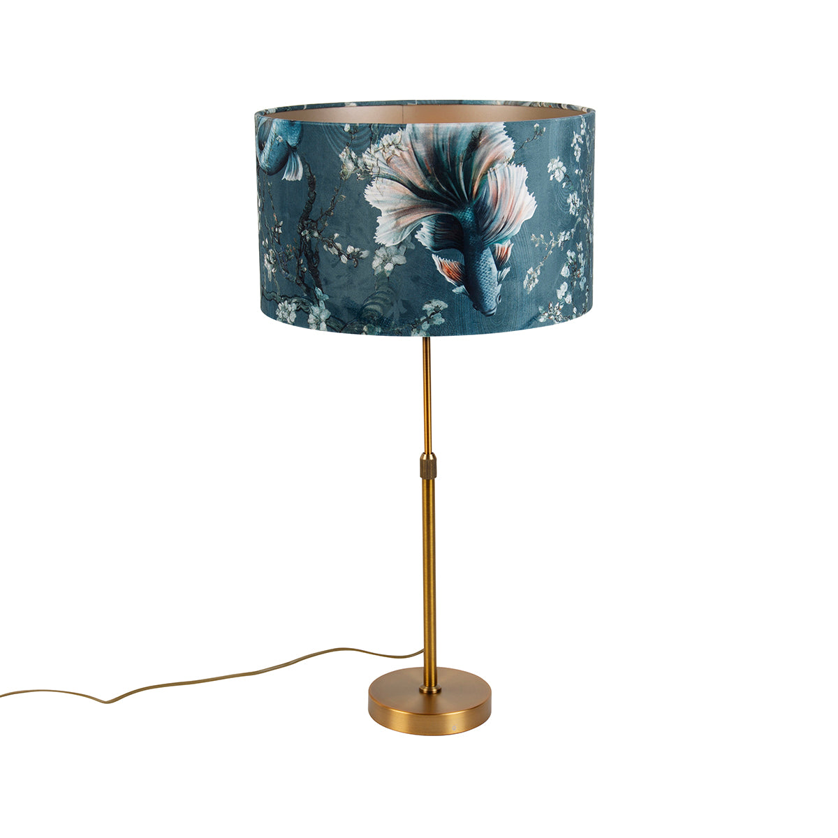 QAZQA Tafellamp brons met velours kap vis 35cm - Parte