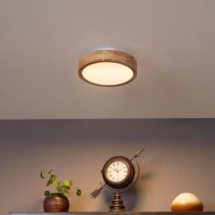QAZQA Scandinavische plafondlamp hout 30cm incl. LED dimbaar - Pecker