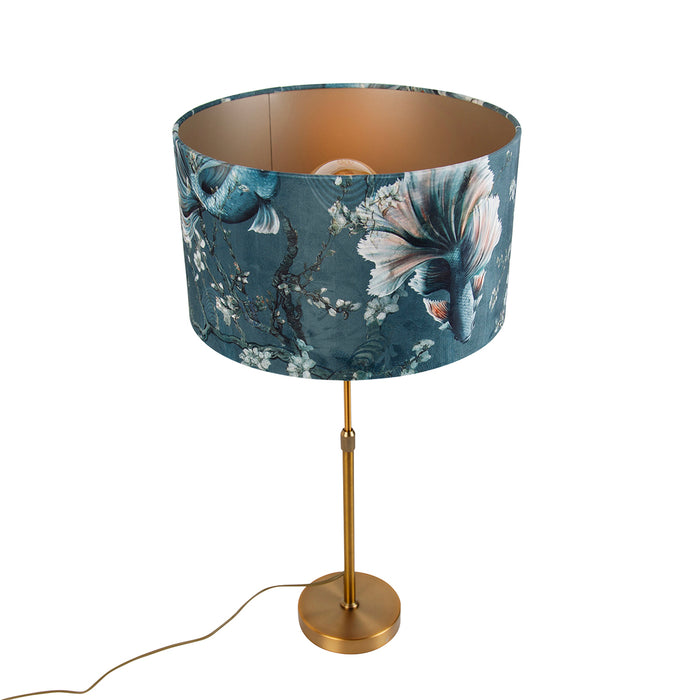 QAZQA Tafellamp brons met velours kap vis 35cm - Parte