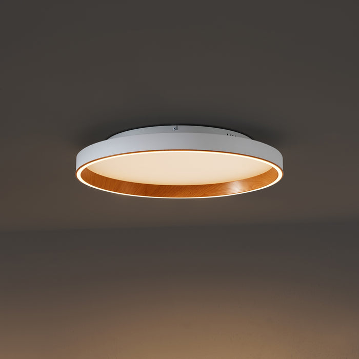QAZQA Design plafondlamp wit met hout 60cm incl. LED 3-way switch -