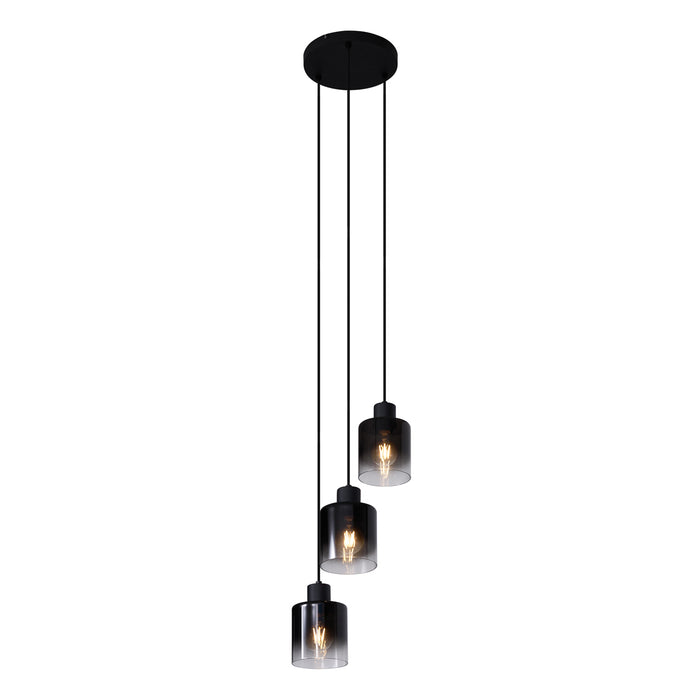QAZQA Moderne hanglamp zwart met smoke glas 3-lichts - Dame