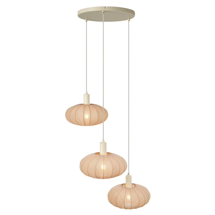 QAZQA Japandi hanglamp beige met stoffen kap 3-lichts - Bida